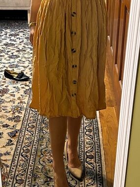 Hayden Mustard Button-Front Midi Skirt